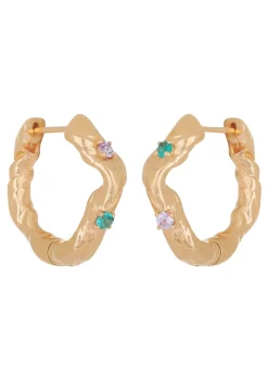 Nan Hoops in Gold - Pink Sapphire/Emerald